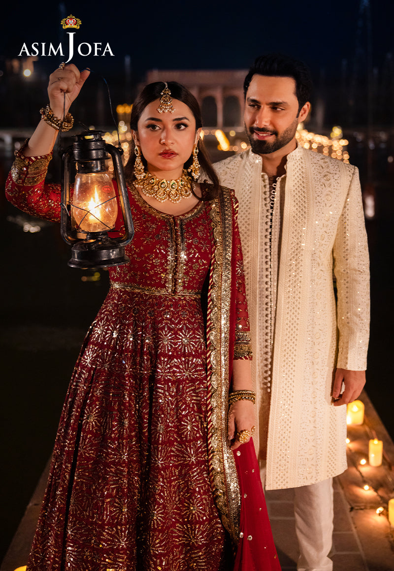 Cream Sequined Resham Embroidered Raw Silk Sherwani (3-Piece) - Image 8