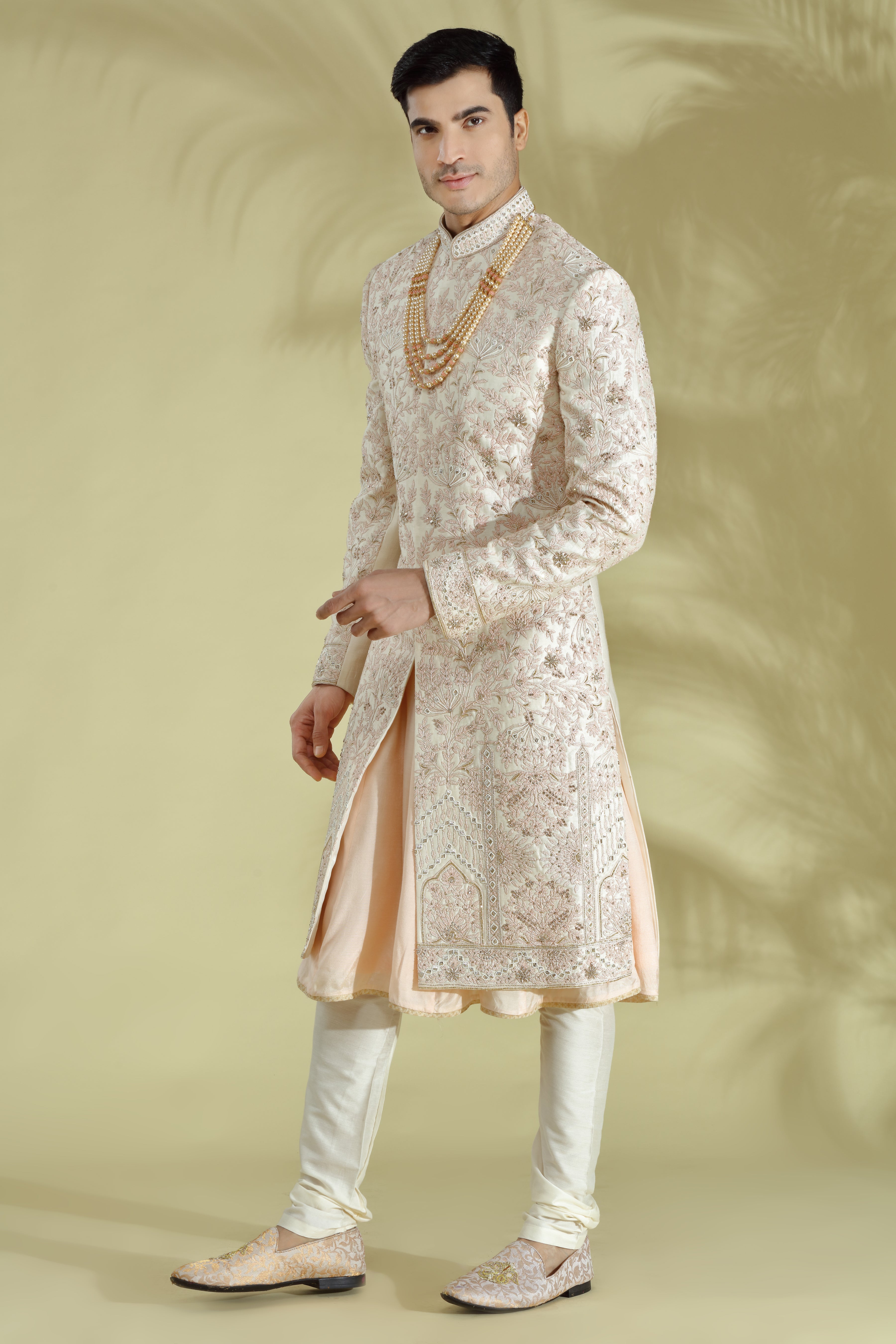 Ivory Embroidered Raw Silk Sherwani (3-Piece) - Image 2