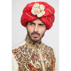 Ivory Embroidered Raw Silk Groom Sherwani (5-Piece) - Image 4