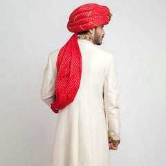 Ivory Embroidered Raw Silk Groom Sherwani (5-Piece) - Image 5