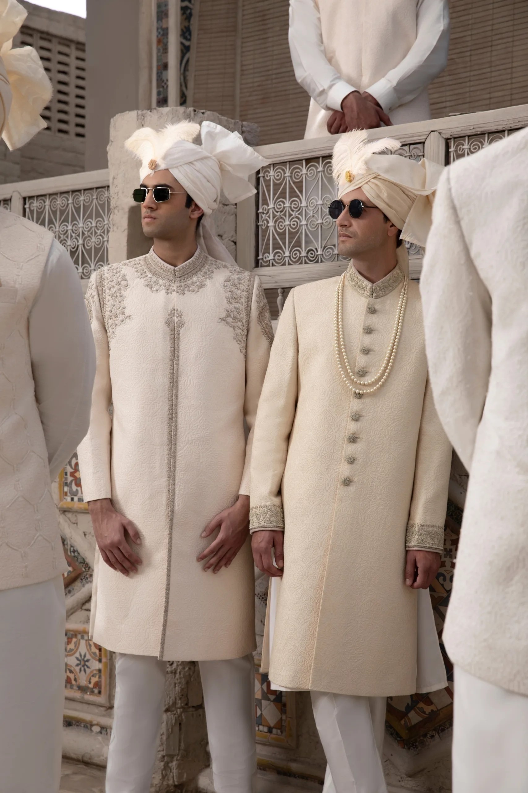 Off-White Embroidered Silk-Blend Groom Sherwani (2-Piece) - Image 6
