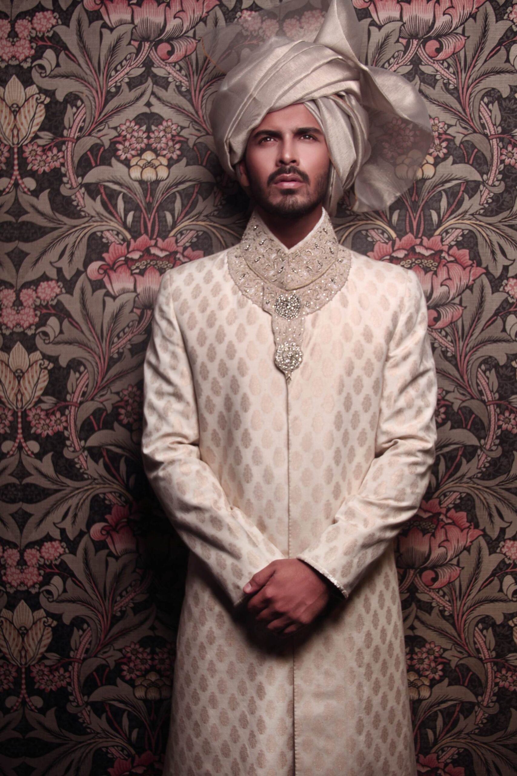 Alabaster Off-White Jacquard Sherwani (3-Piece) - Image 2