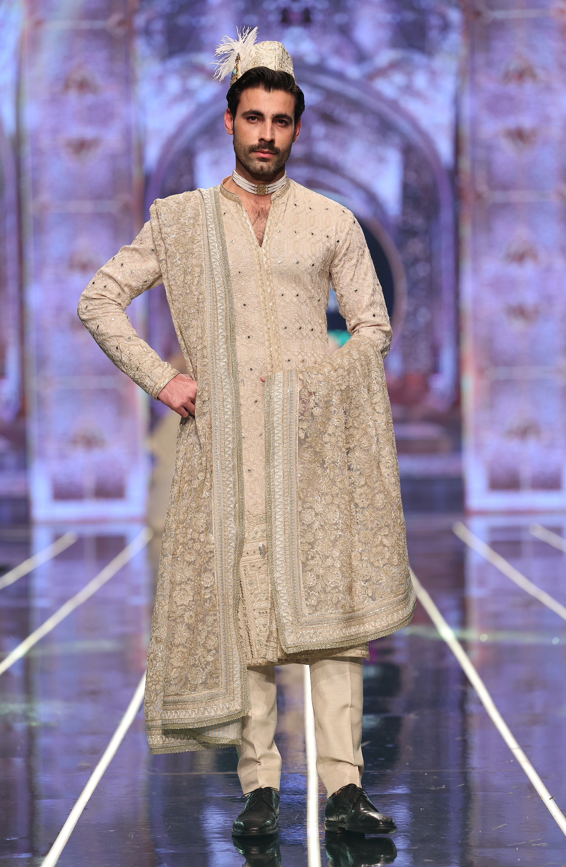 Ivory Embroidered Silk-Blend Sherwani (3-Piece) - Image 2