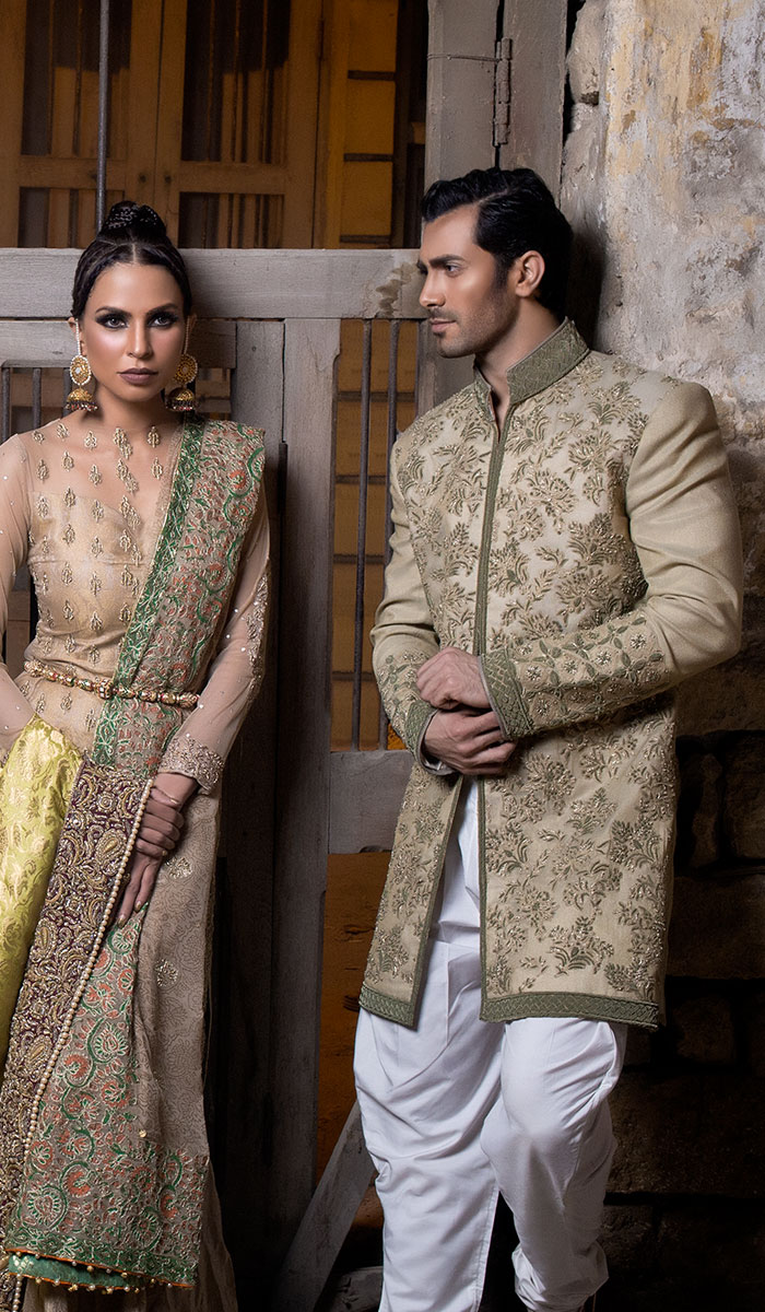 Ivory Embroidered Silk-Blend Sherwani (2-Piece) - Image 1