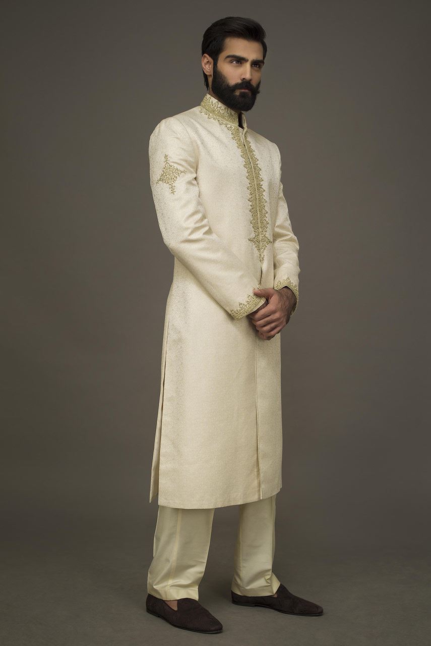 Off-White Kora Dabka & Crystal Silk-Blend Sherwani (2-Piece) - Image 1