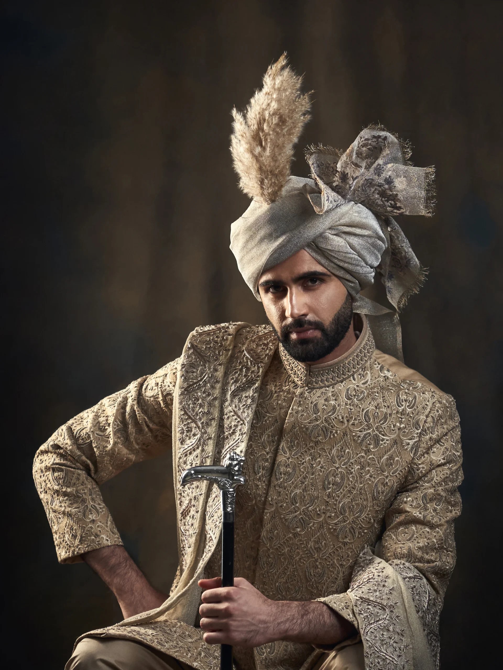 Parchment Off-White Embroidered Silk-Blend Groom Sherwani (3-Piece) - Image 1