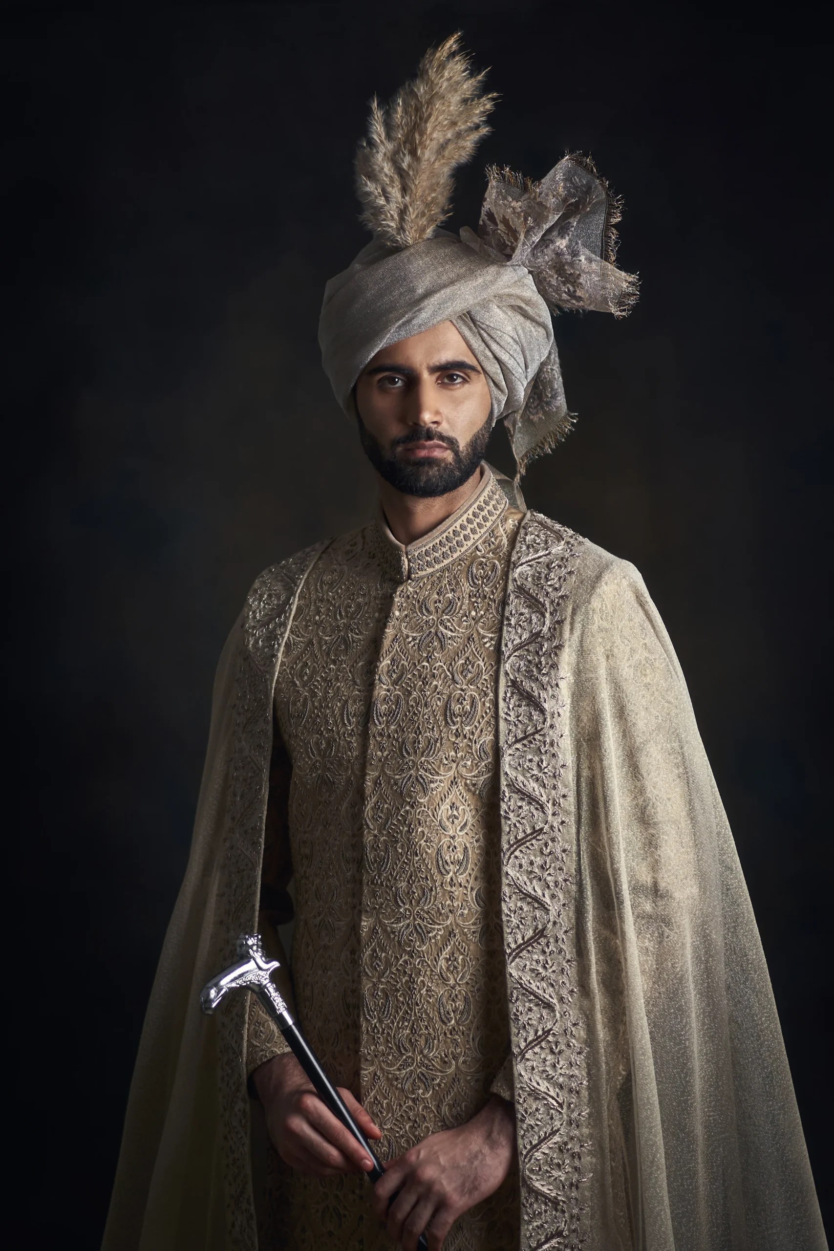 Parchment Off-White Embroidered Silk-Blend Groom Sherwani (3-Piece) - Image 2