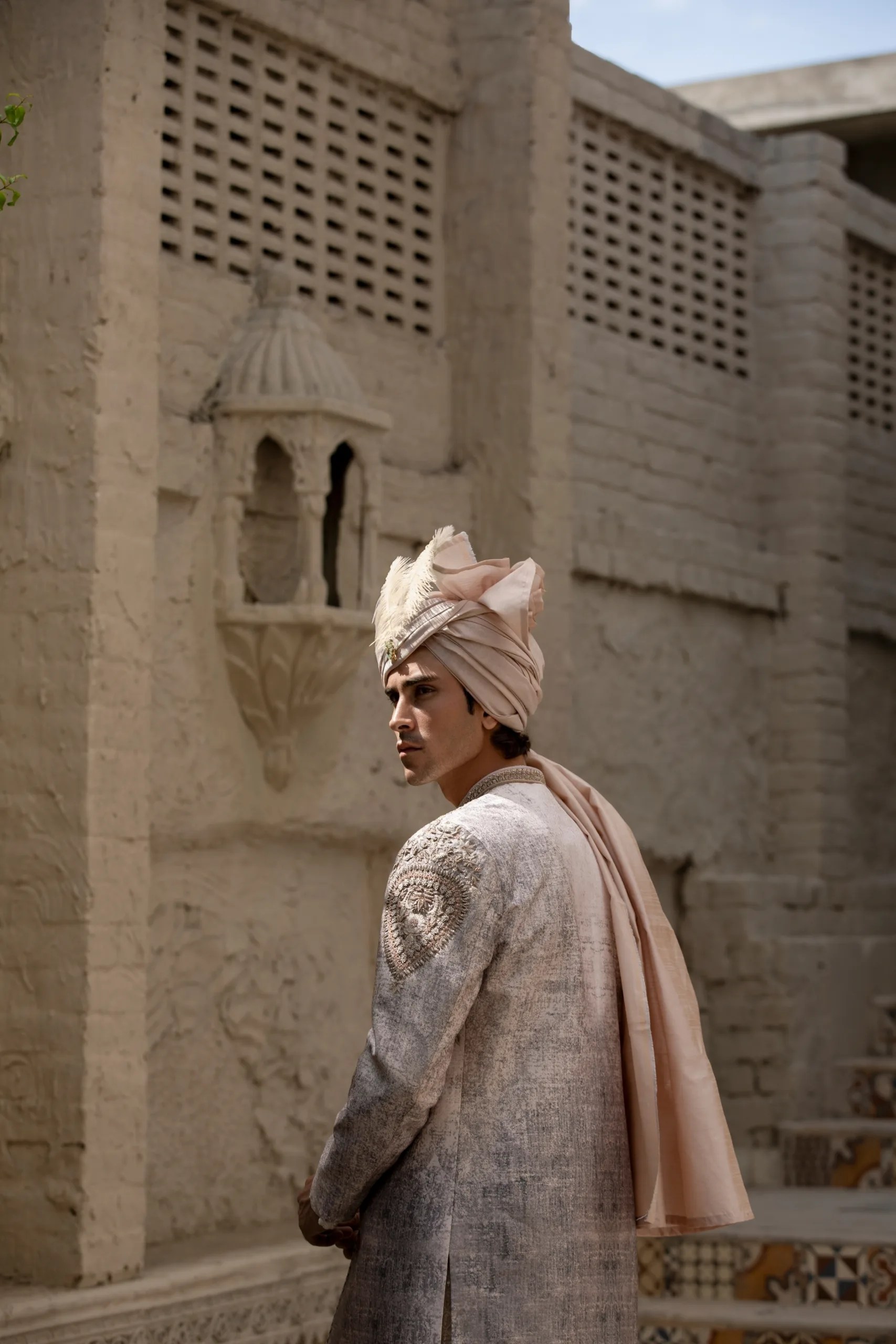 Ivory White Metallic Thread-Embroidered Silk-Blend Sherwani (2-Piece) - Image 4