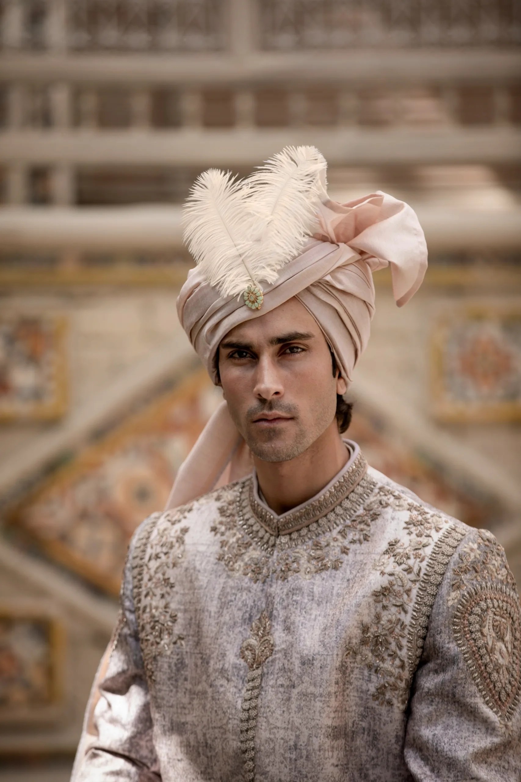 Ivory White Metallic Thread-Embroidered Silk-Blend Sherwani (2-Piece) - Image 5