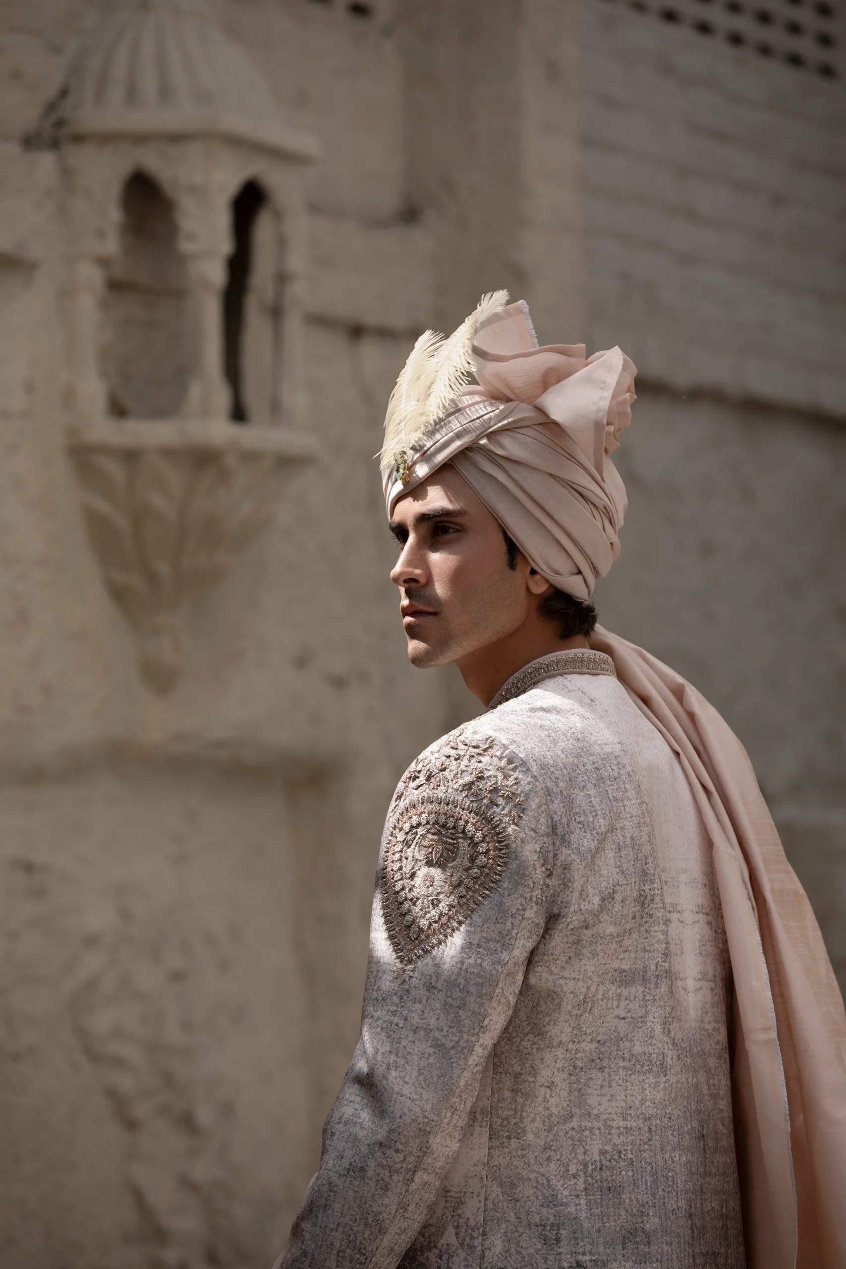 Ivory White Metallic Thread-Embroidered Silk-Blend Sherwani (2-Piece) - Image 7