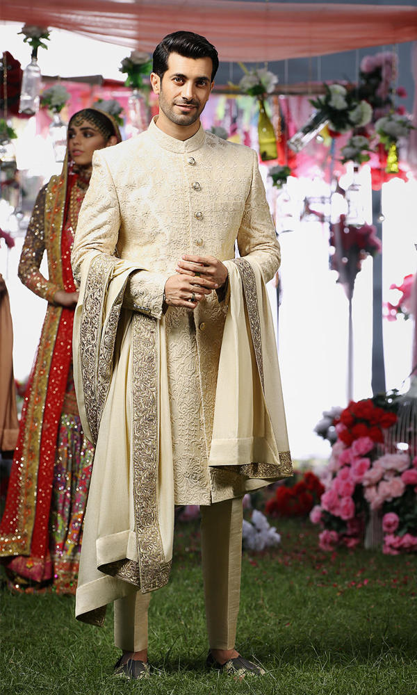 Ivory Self-Embroidered Silk-Blend Sherwani (3-Piece) - Image 2
