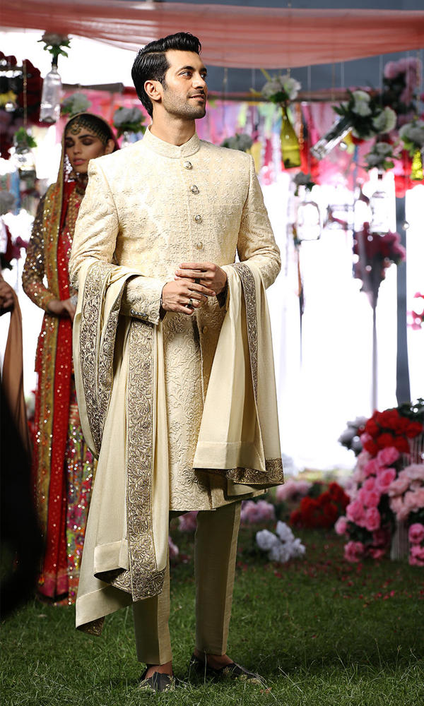 Ivory Self-Embroidered Silk-Blend Sherwani (3-Piece) - Image 4