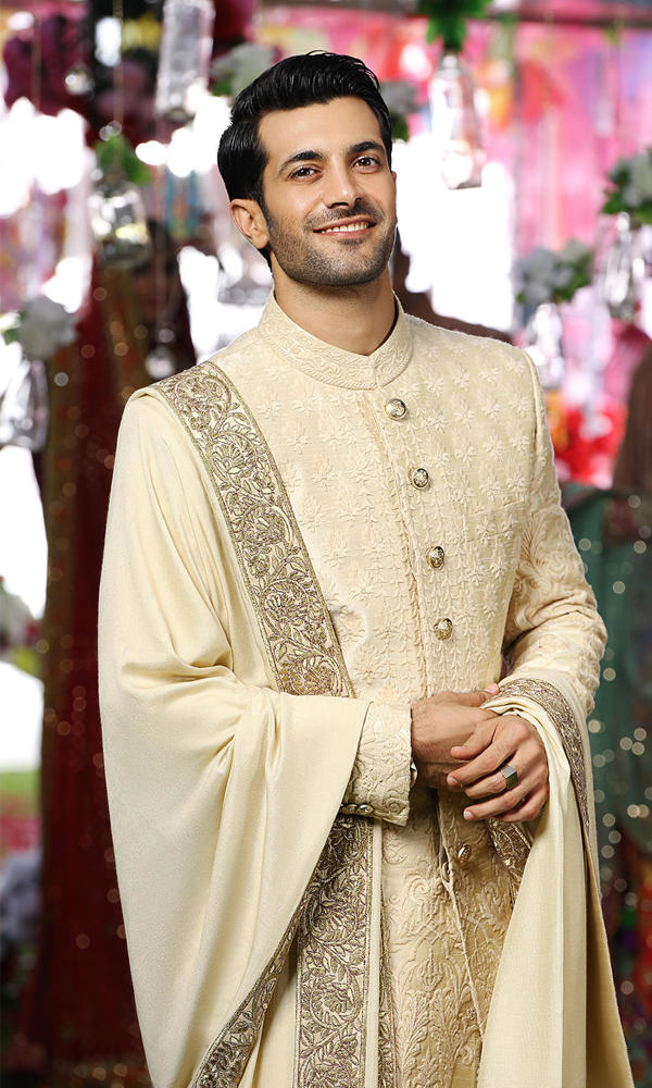 Ivory Self-Embroidered Silk-Blend Sherwani (3-Piece) - Image 6