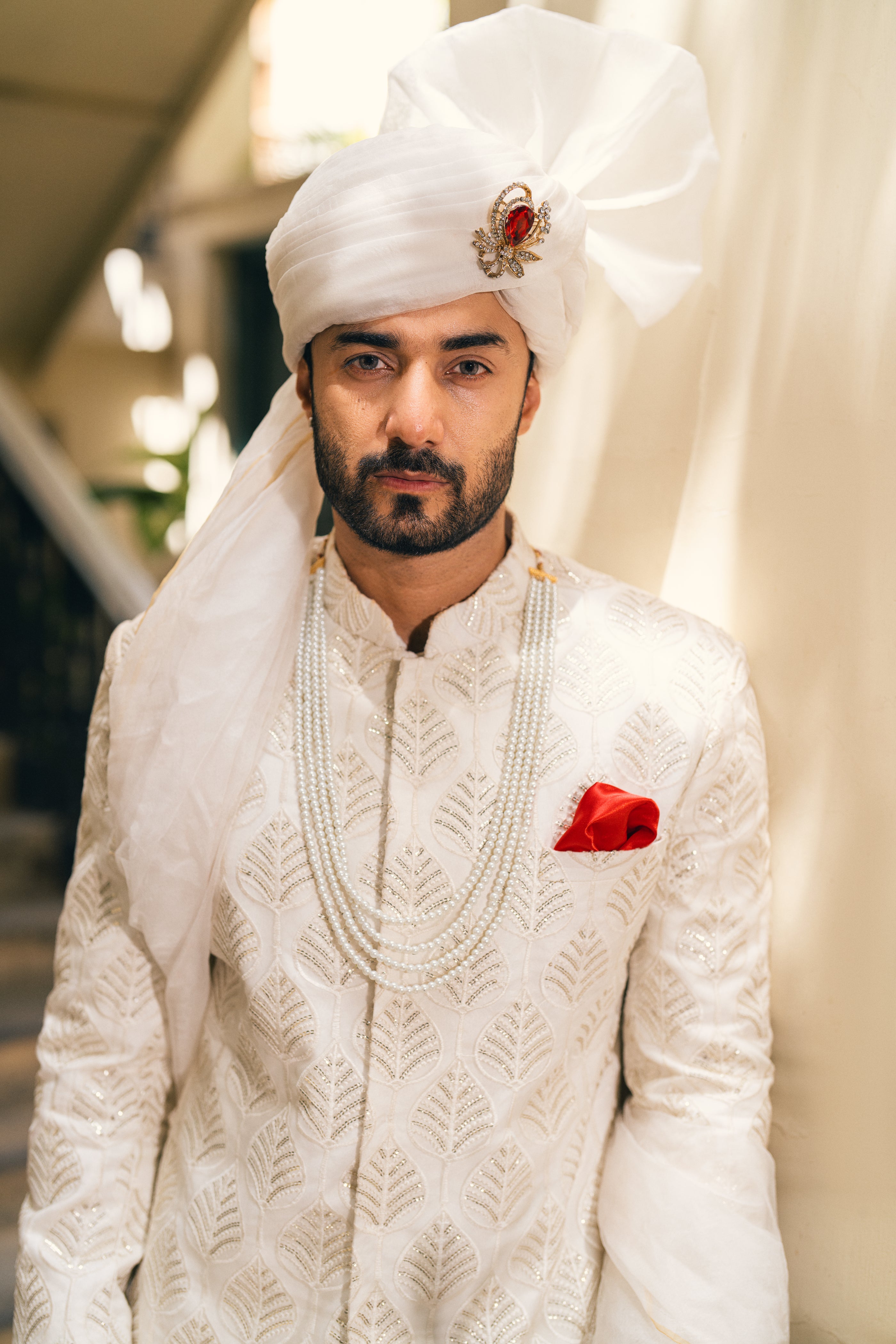 Ivory Sequin Embroidered Silk-Blend Sherwani (3-Piece) - Image 3