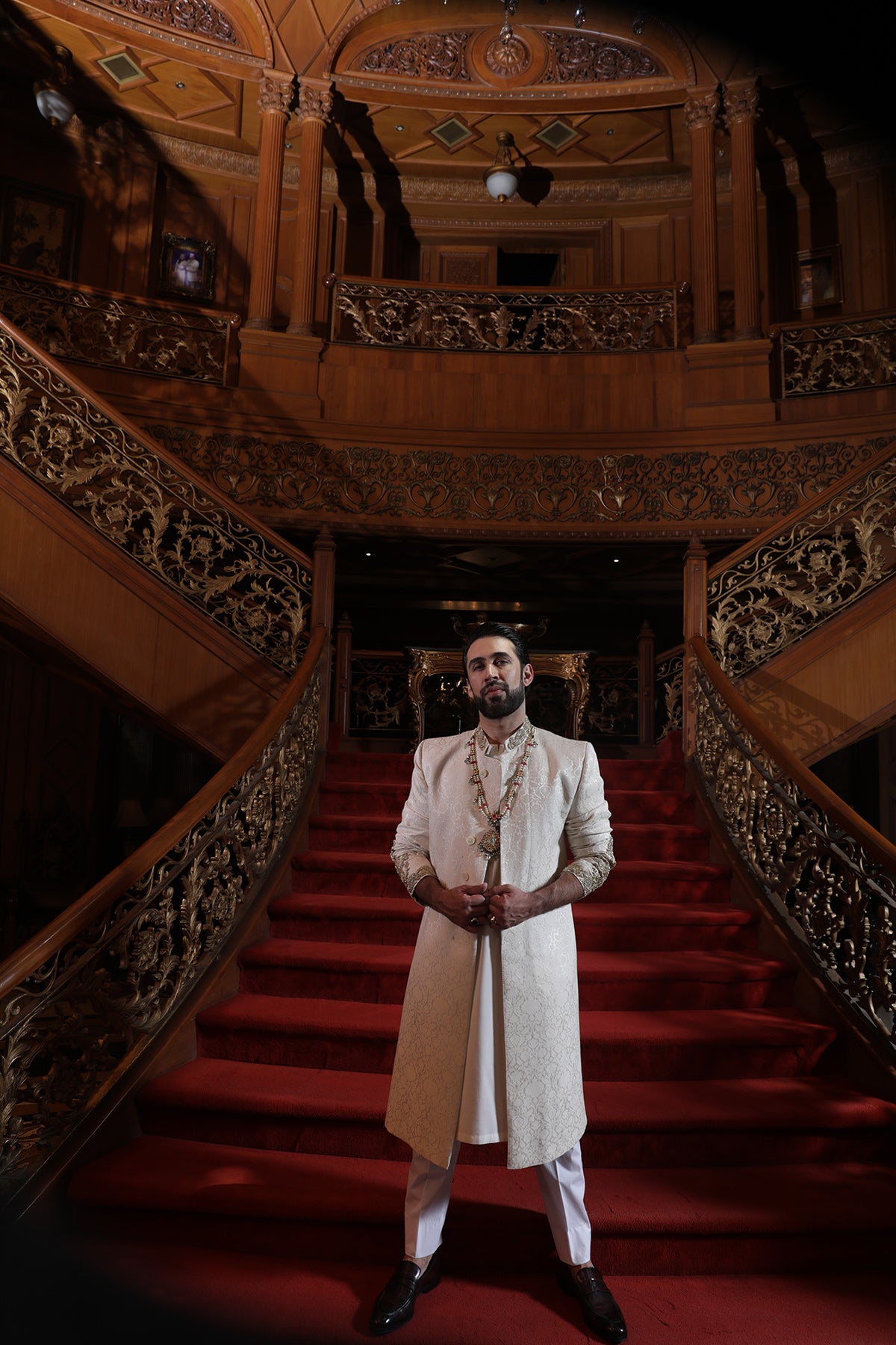 Ivory White Hand-Embellished Silk-Blend Sherwani (3-Piece) - Image 1