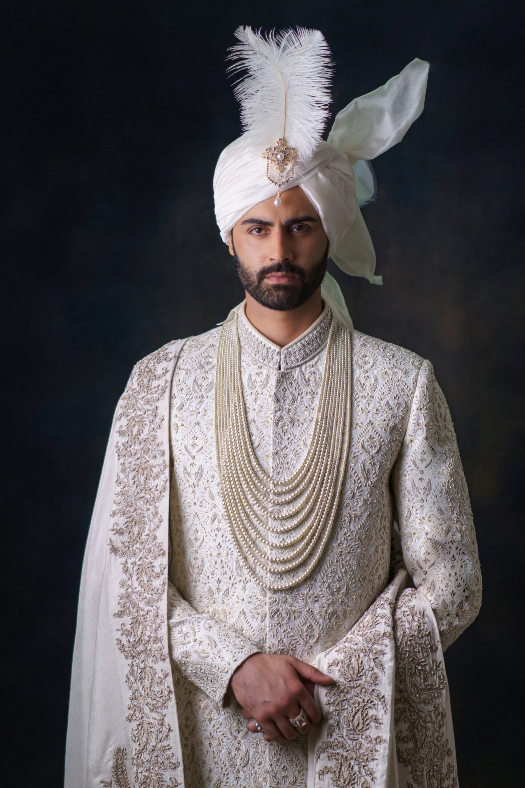 Ivory Kora & Filigree Embroidered Silk-Blend Sherwani (3-Piece) - Image 1