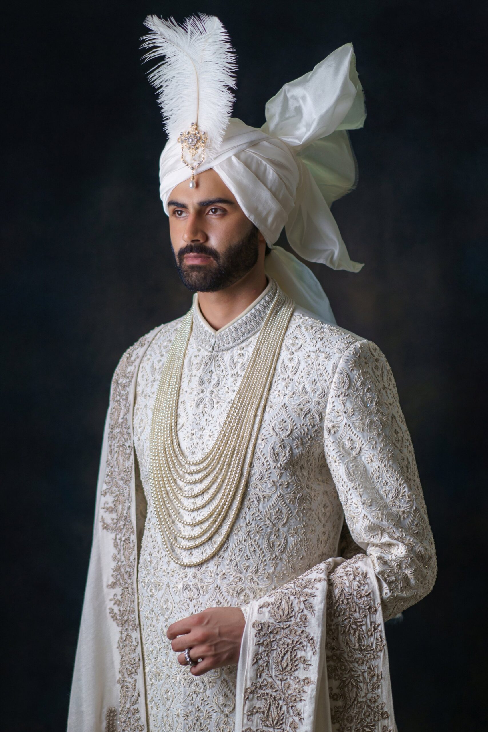 Ivory Kora & Filigree Embroidered Silk-Blend Sherwani (3-Piece) - Image 2