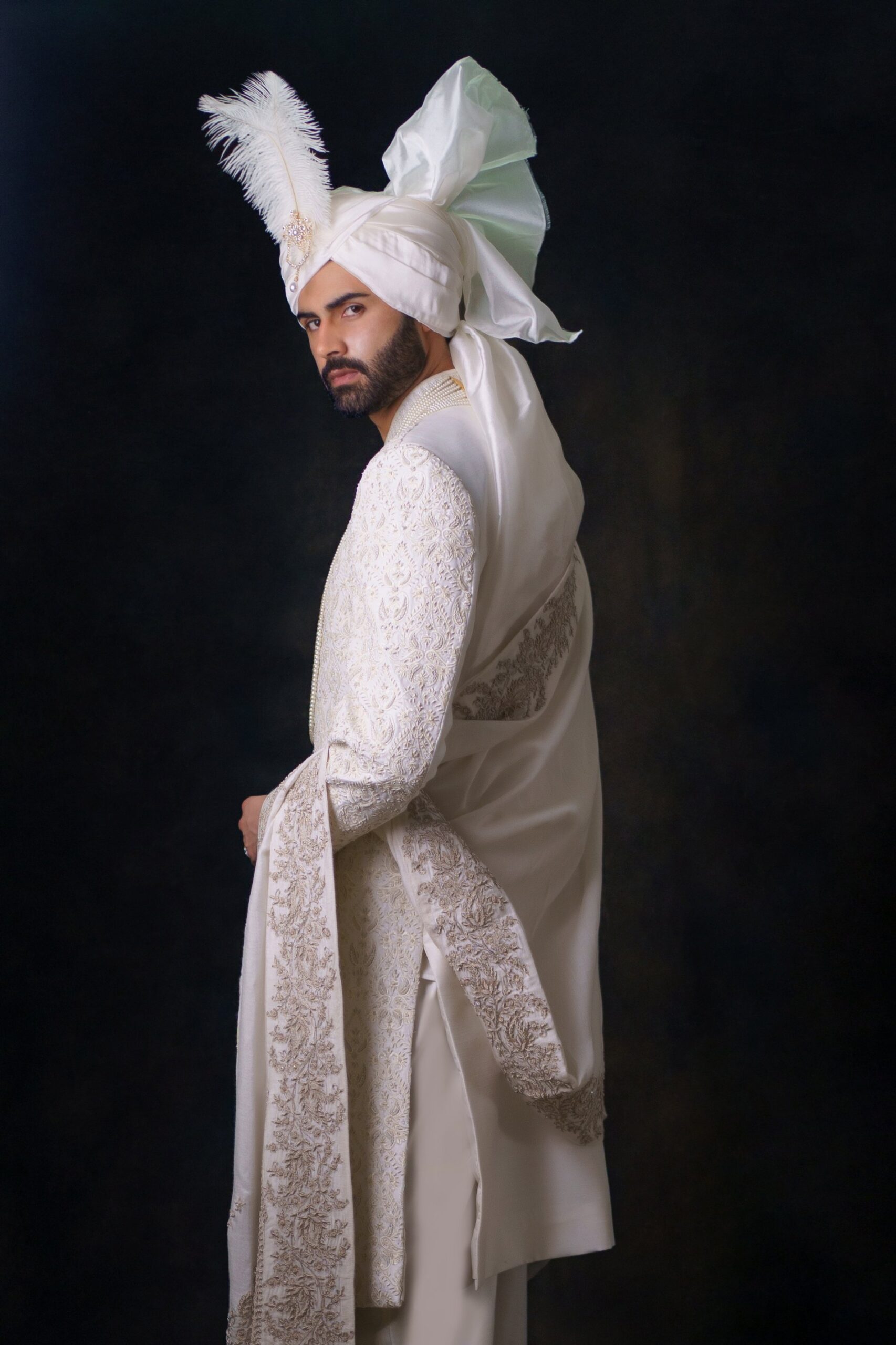 Ivory Kora & Filigree Embroidered Silk-Blend Sherwani (3-Piece) - Image 4
