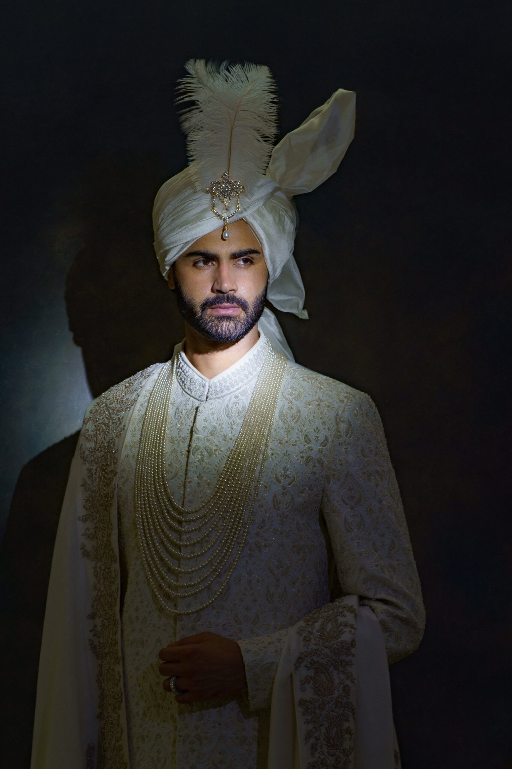 Ivory Kora & Filigree Embroidered Silk-Blend Sherwani (3-Piece) - Image 5