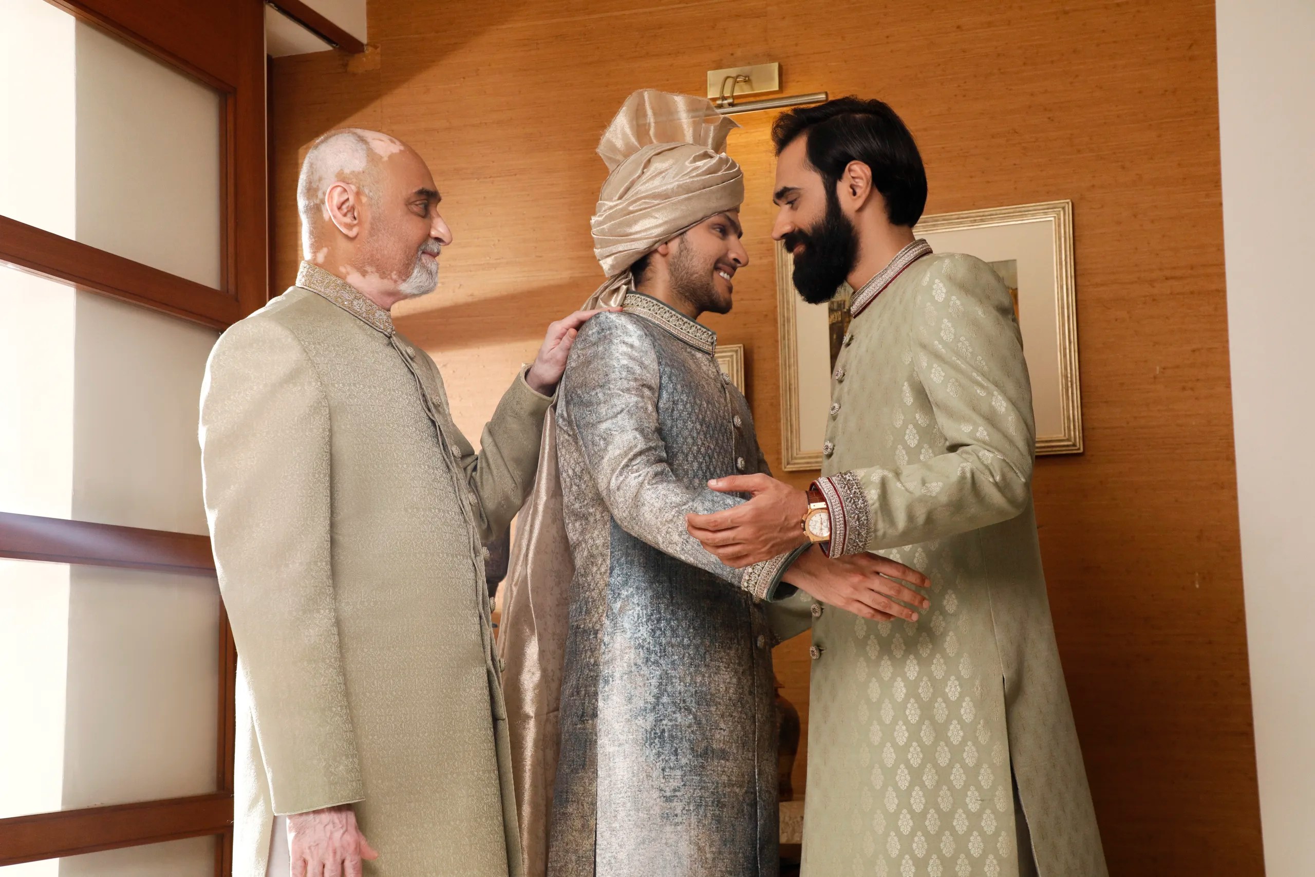 Smoke Off-White Textured Silk-Blend Sherwani (3-Piece) - Image 3