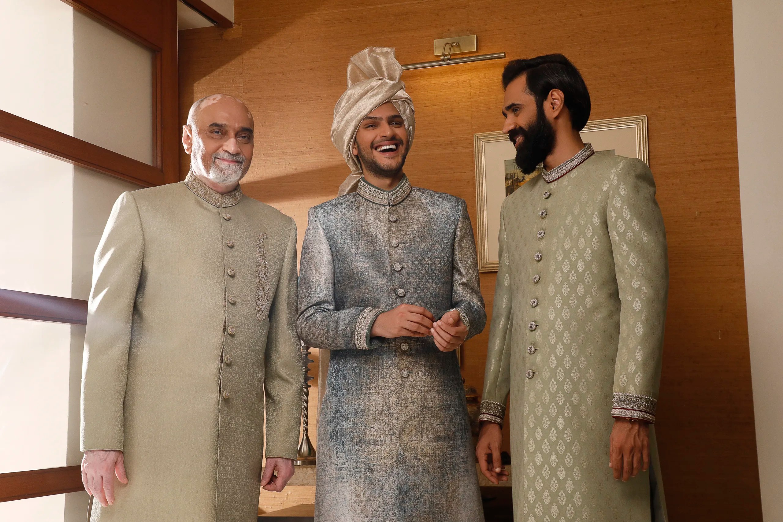 Smoke Off-White Textured Silk-Blend Sherwani (3-Piece) - Image 5