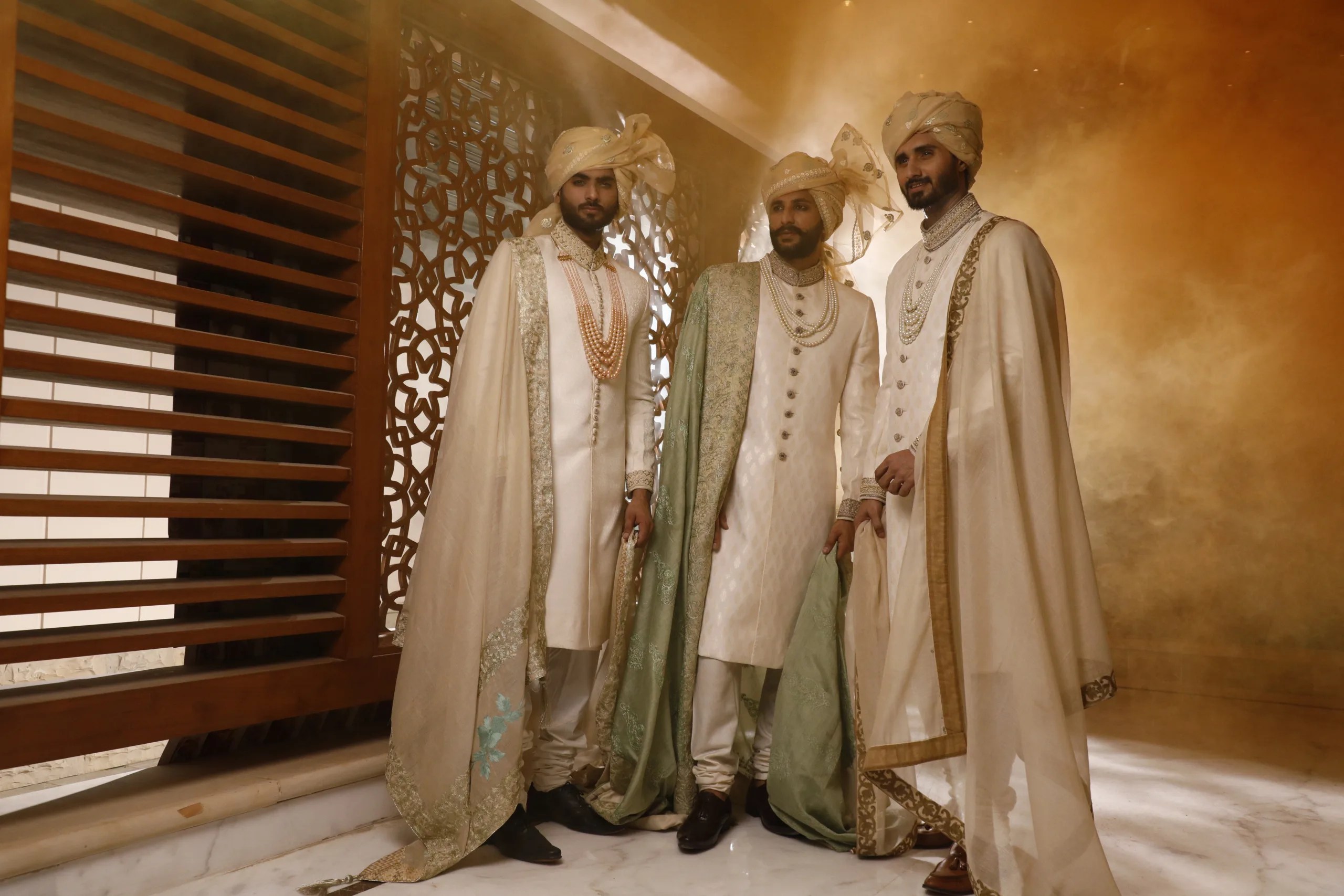 Ivory Silk-Blend Sherwani Set (4-Piece) - Image 3