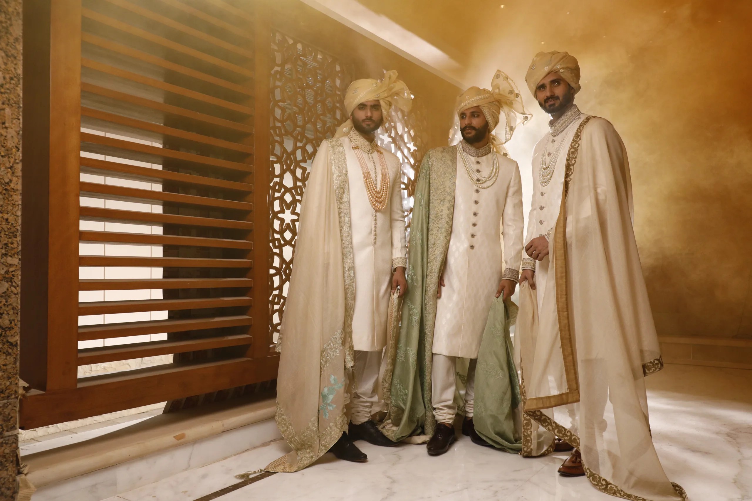 Ivory Silk-Blend Sherwani Set (4-Piece) - Image 4