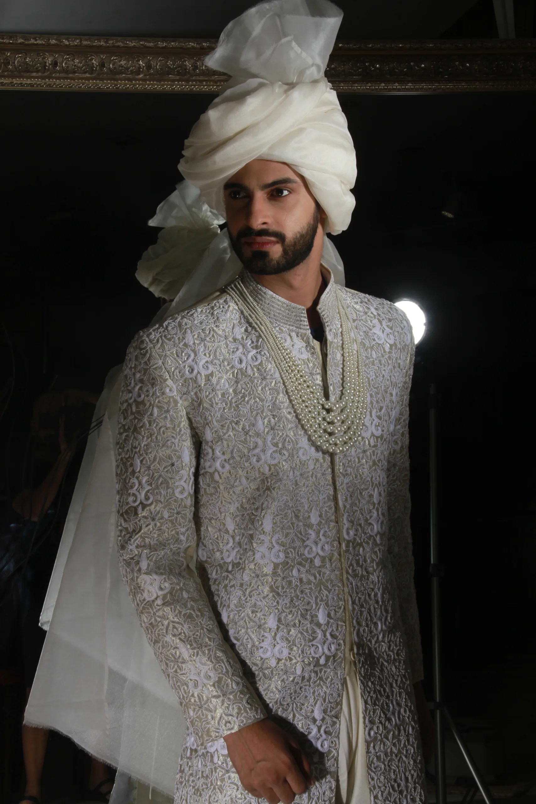 Ivory Embroidered Silk-Blend Sherwani (2-Piece) - Image 1