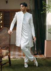 Ivory Hand-Embellished Silk-Blend Sherwani (3-Piece) - Image 2