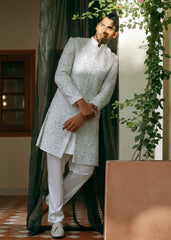 Ivory Hand-Embellished Silk-Blend Sherwani (3-Piece) - Image 3