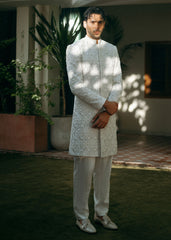Ivory Hand-Embellished Silk-Blend Sherwani (3-Piece) - Image 5