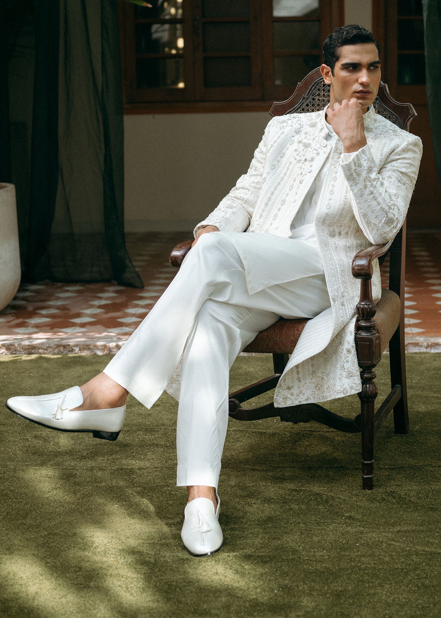 Ivory Hand-Embellished Silk-Blend Sherwani (3-Piece) - Image 5