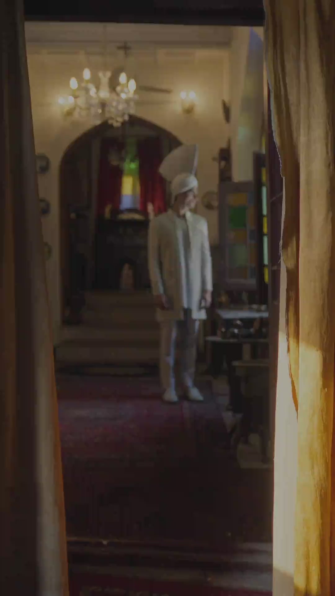 Off-White Embellished Silk-Blend Groom Sherwani (4-Piece) - Image 5