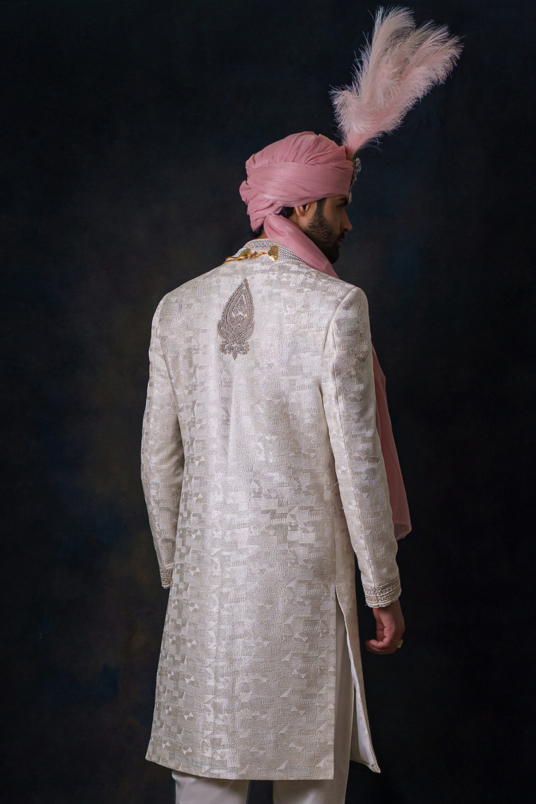 Off-White Chikankari Silk-Blend Sherwani (2-Piece) - Image 5