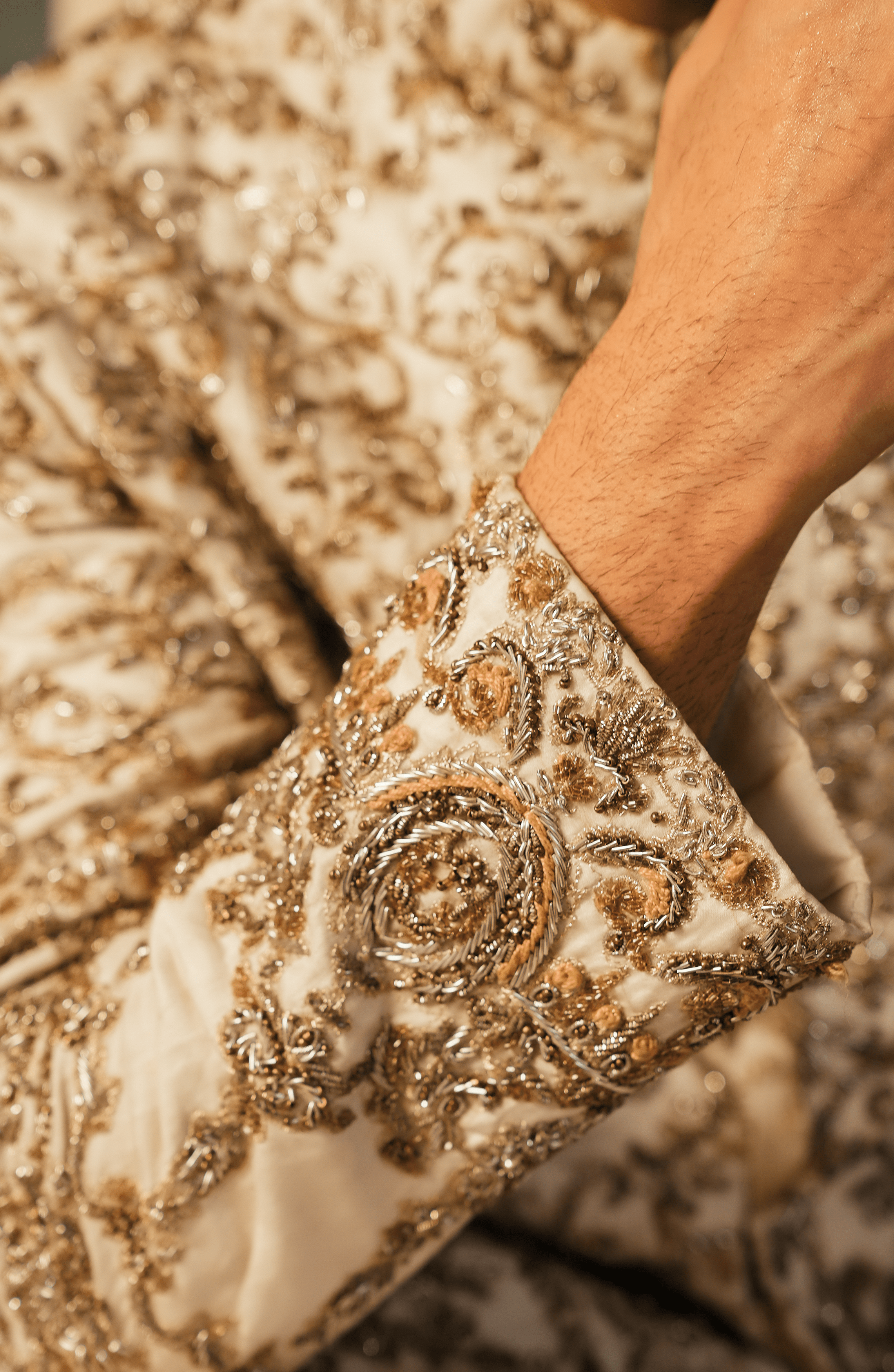 Ivory White Embroidered Silk Sherwani (4-Piece) - Image 5