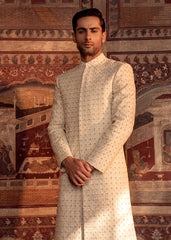 Ivory Embellished Silk Groom Sherwani (3-Piece) - Image 2