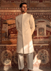 Ivory Embellished Silk Groom Sherwani (3-Piece) - Image 3