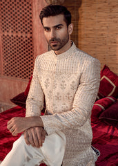 Ivory Embroidered Silk Sherwani (3-Piece) - Image 3