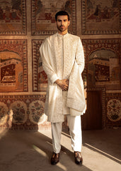 Ivory Embellished Silk Groom Sherwani (4-Piece) - Image 2
