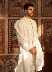 Ivory Embellished Silk Groom Sherwani (4-Piece) - Image 3