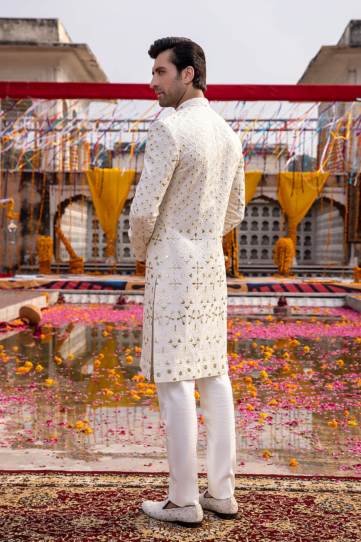 Ivory Embroidered Silk Groom Sherwani (2-Piece) - Image 6