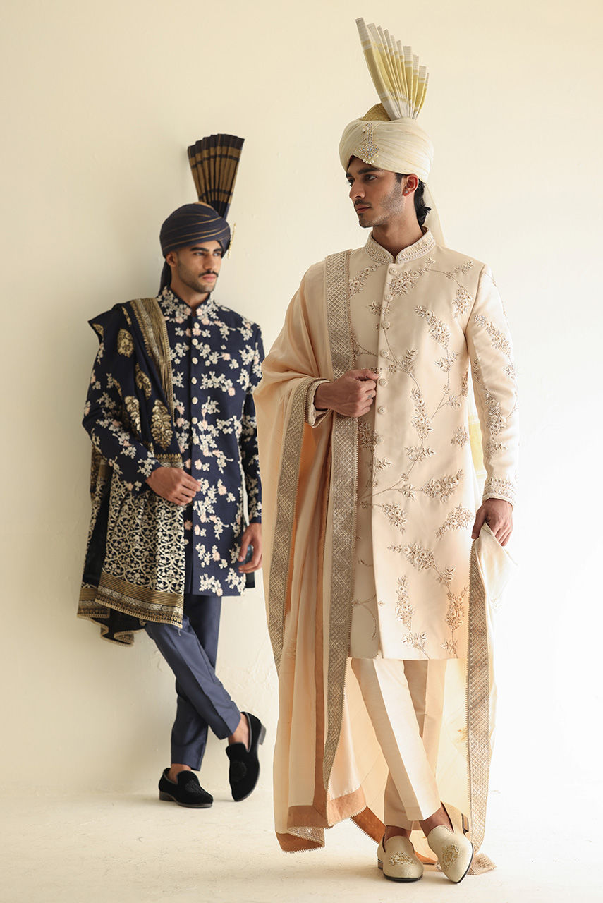 Ivory Hand-Embroidered Suiting Sherwani (3-Piece) - Image 4