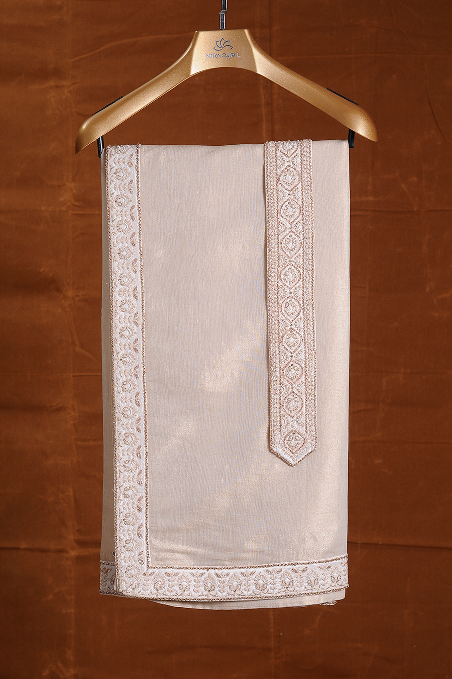 Ivory Embroidered Taffeta Silk Sherwani (3-Piece) - Image 6