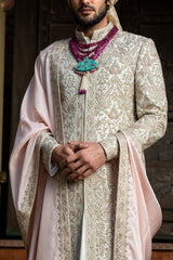 Ivory Embroidered Taffeta Silk Sherwani (3-Piece) - Image 3