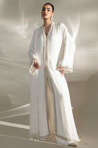 Pakistani Ivory Sequined Chiffon Satin Long Jacket (3-Piece) - Image 1