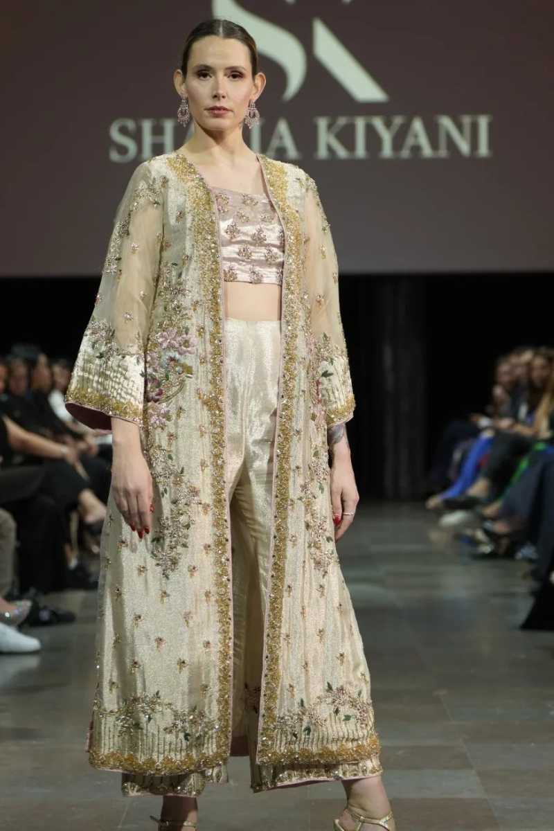 Pakistani Ivory Embroidered Net Jacket Set (3-Piece) - Image 1