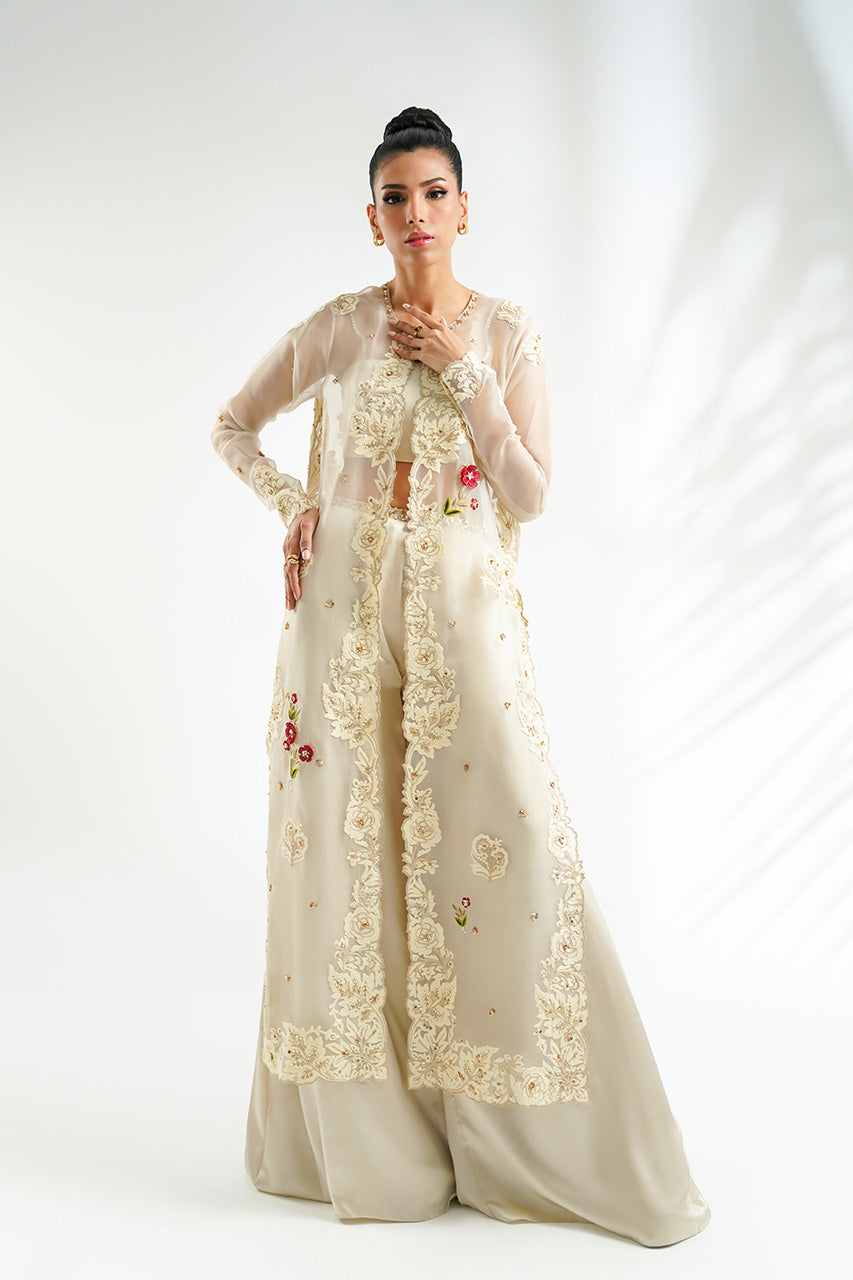 Ivory Embroidered Organza & Charmeuse Jacket Set (3-Piece) - Image 1