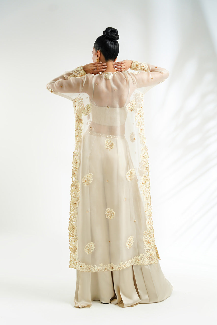 Ivory Embroidered Organza & Charmeuse Jacket Set (3-Piece) - Image 2