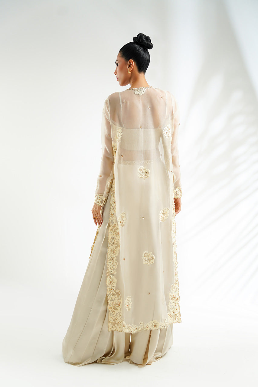 Ivory Embroidered Organza & Charmeuse Jacket Set (3-Piece) - Image 4