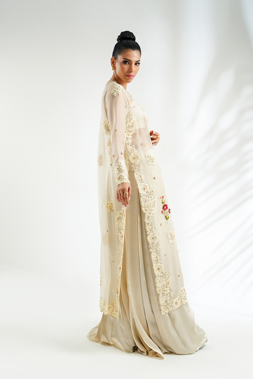 Ivory Embroidered Organza & Charmeuse Jacket Set (3-Piece) - Image 5